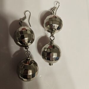 Silver Disco Ball Drop Earrings - Women Jewelry